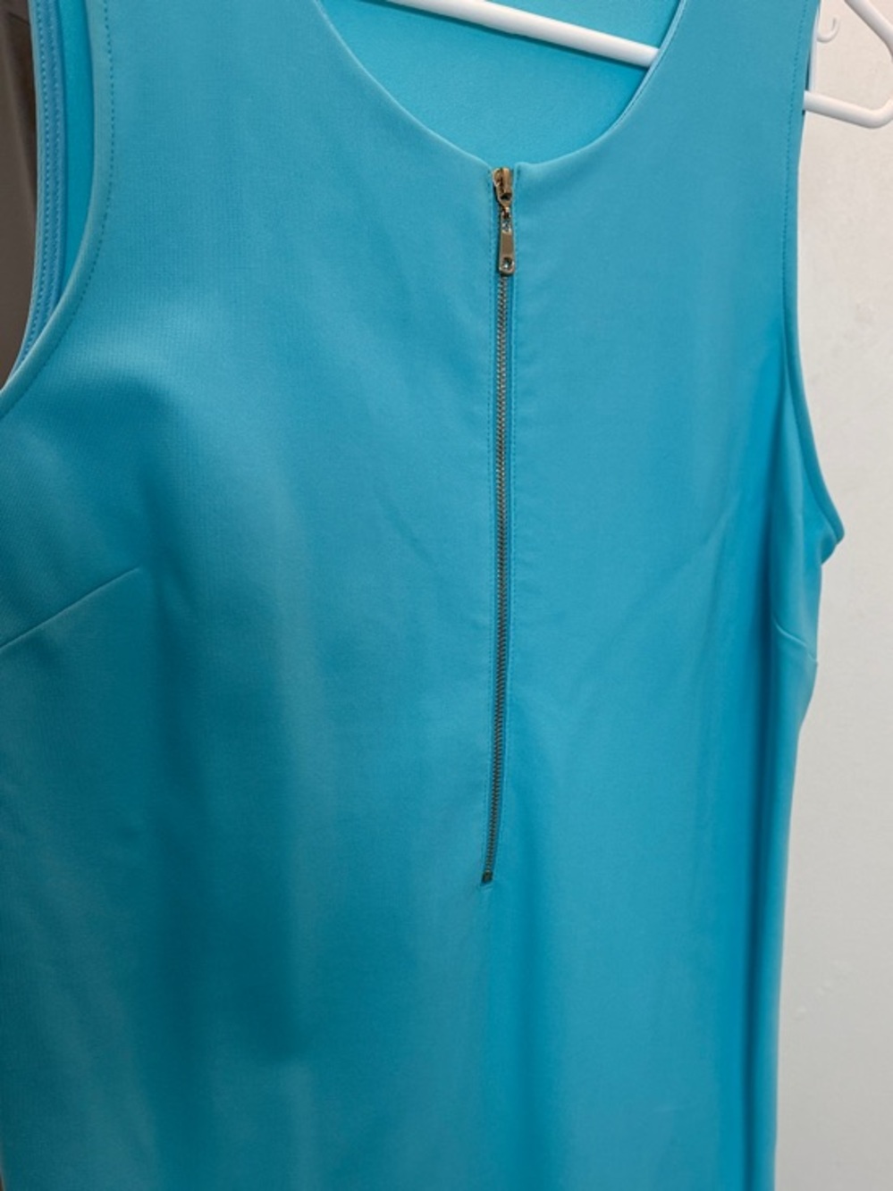 Boston Proper Beyond Travel Aqua-Blue Sleeveless Shift Dress with Front Zip